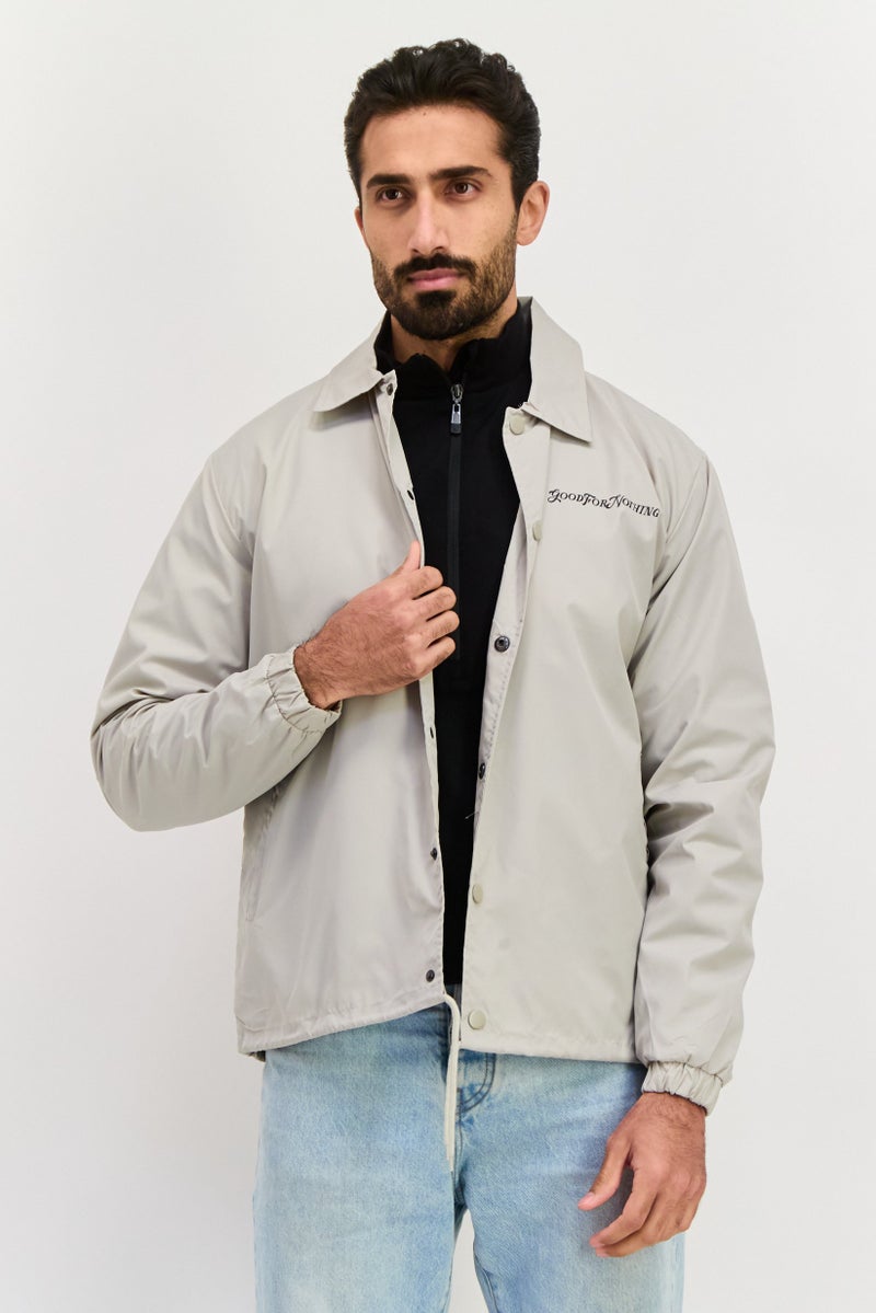 GOOD FOR NOTHING Men Graphic Printed Windbreaker Jacket, Light Grey - Image 1
